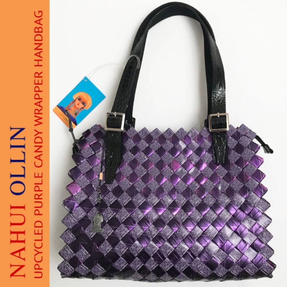 Nahui Ollin Upcycled Purple Candy Wrapper Handbag